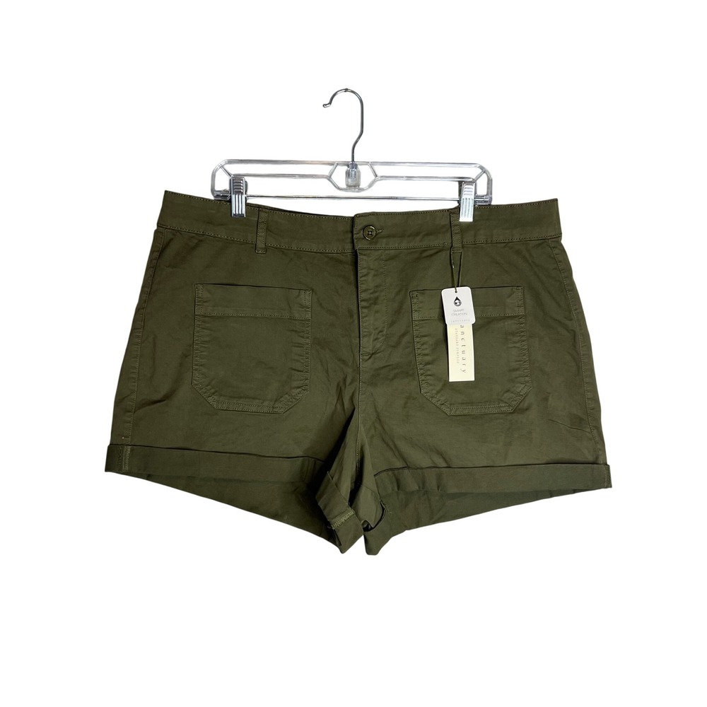 Sanctuary Shorts Plus Sz 16W Green High Rise Utility Cargo Cuffed NWT